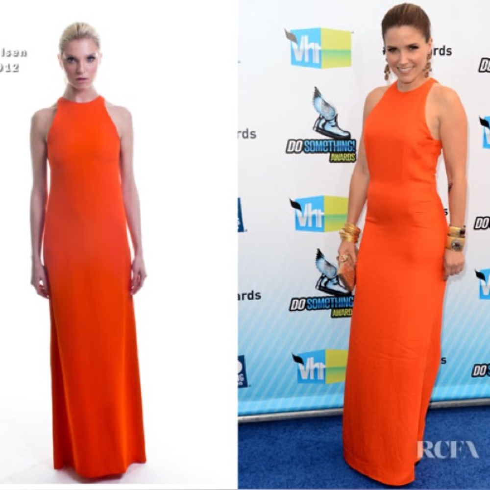 Olcay Gulsen‎ Vibrant Orange Maxi Dress high neck